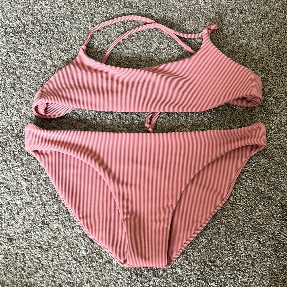 Skatie Ribbed Pink Two-Piece Bikini Set